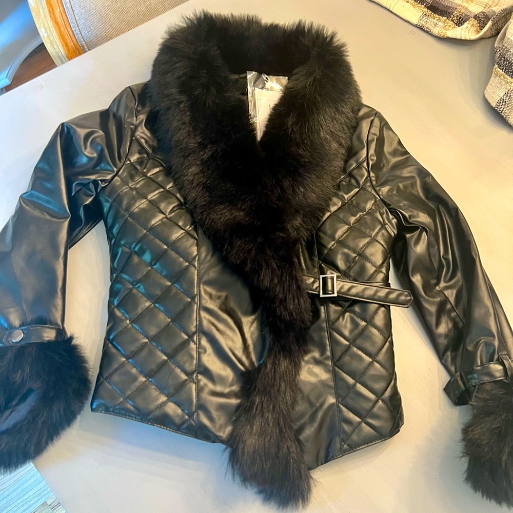 Faux leather and fur jacket. New with tags!!! XL, fits like a Medium.